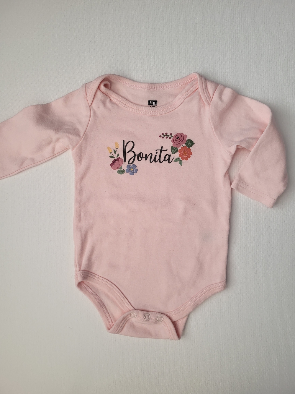 Bonita Pink Floral Long-Sleeve Baby Bodysuit 3-6m